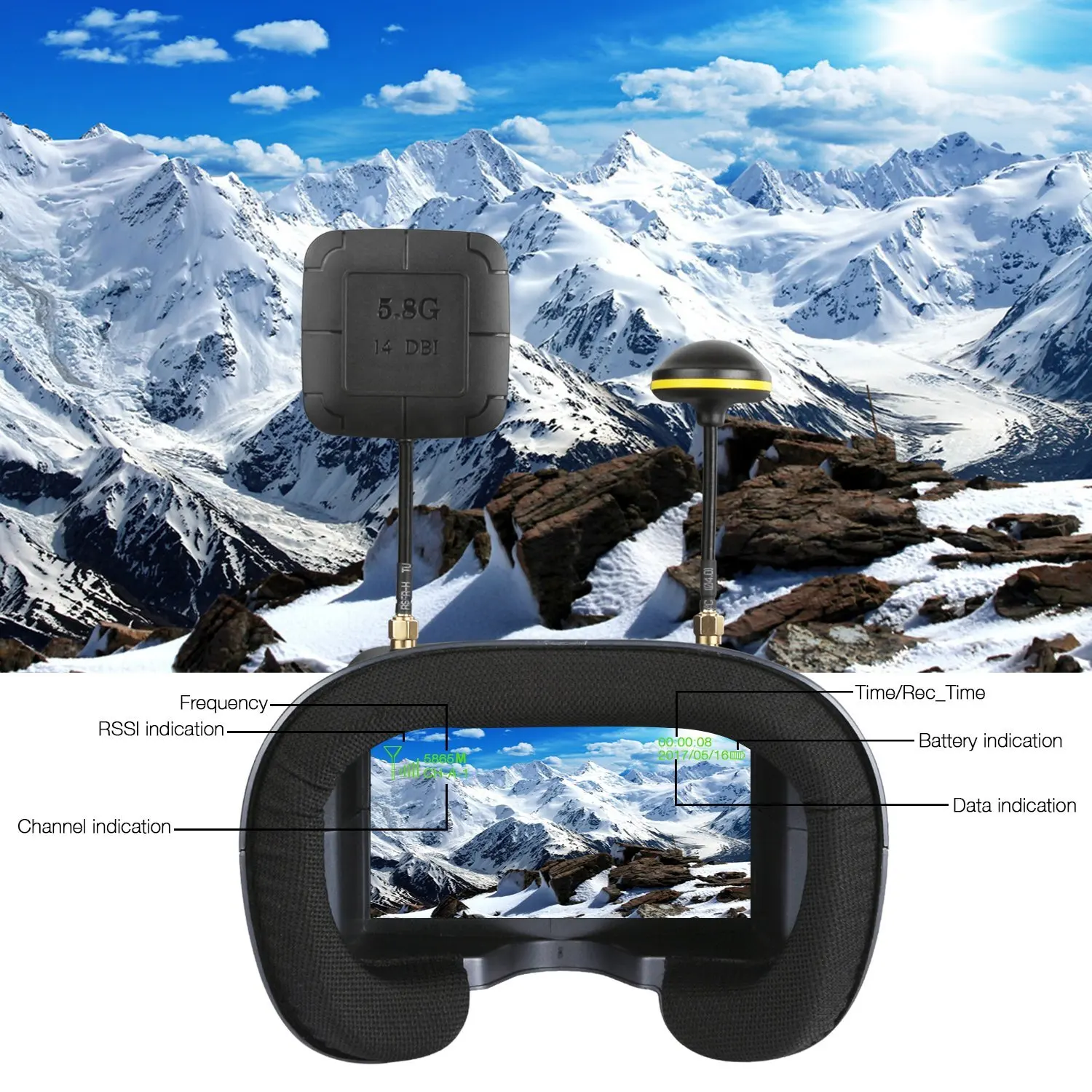 FPV Goggles 008D 5.8G 40CH 4.3 - Drone Racing Goggles のレビューと価格